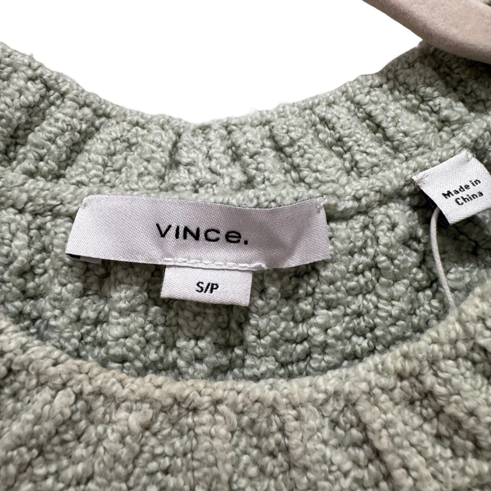 NWT Vince Crimped Cotton Crewneck Knit Sweater Cotton Blend Green Sz S